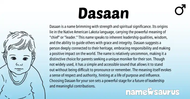 Infographic about Dasaan name meaning, Dasaan is a name from American, Lakota origin(s).