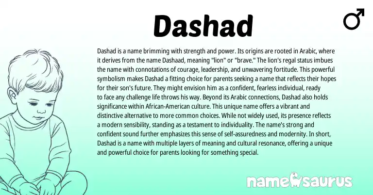 Infographic about Dashad name meaning, Dashad is a name from Arabic, American origin(s).