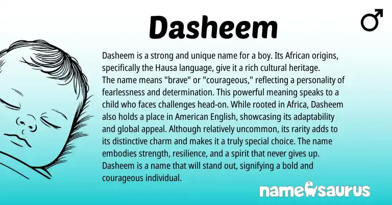Infographic about Dasheem name meaning, Dasheem is a name from Hausa, African origin(s).