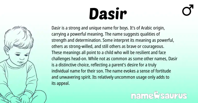 Infographic about Dasir name meaning, Dasir is a name from Arabic origin(s).