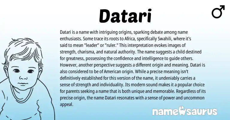 Infographic about Datari name meaning, Datari is a name from African, Swahili origin(s).