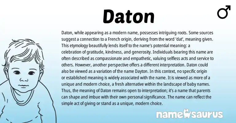 Infographic about Daton name meaning, Daton is a name from Old English, French origin(s).