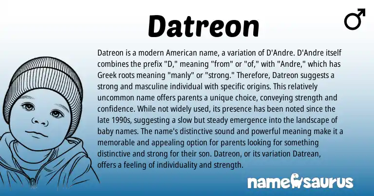 Infographic about Datreon name meaning, Datreon is a name from American, Greek origin(s).