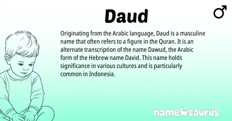 Infographic about Daud name meaning, Daud is a name from Arabic, Hebrew origin(s).