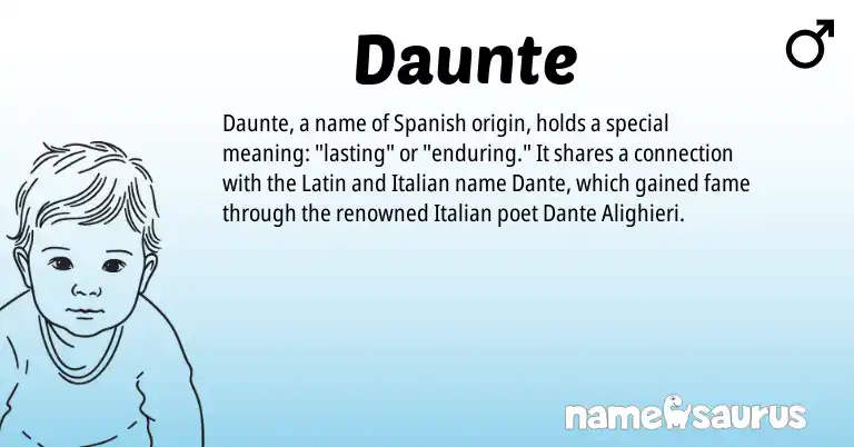 Infographic about Daunte name meaning, Daunte is a name from Spanish, Latin, Italian origin(s).