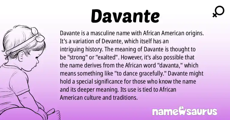 Infographic about Davante name meaning, Davante is a name from African American origin(s).