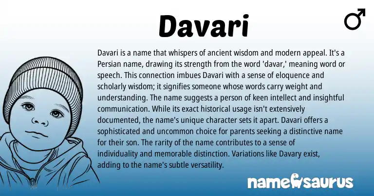Infographic about Davari name meaning, Davari is a name from Persian origin(s).