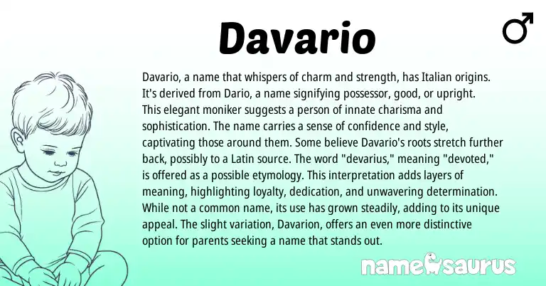 Infographic about Davario name meaning, Davario is a name from Italian origin(s).