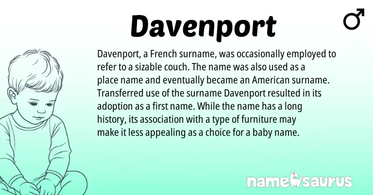 Infographic about Davenport name meaning, Davenport is a name from French, American origin(s).