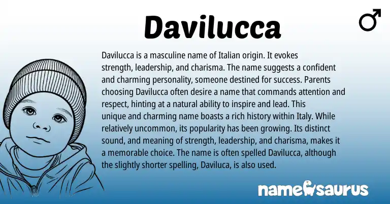 Infographic about Davilucca name meaning, Davilucca is a name from Italian origin(s).