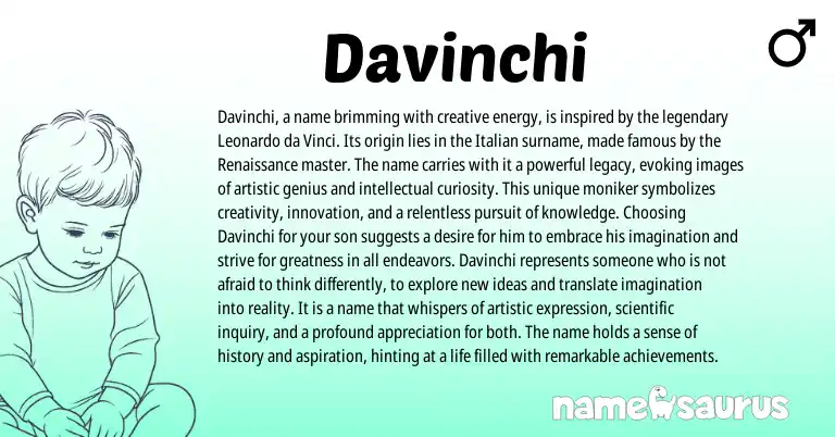 Infographic about Davinchi name meaning, Davinchi is a name from Italian origin(s).
