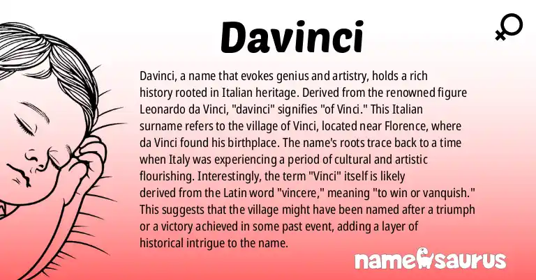 Infographic about Davinci name meaning, Davinci is a name from English origin(s).