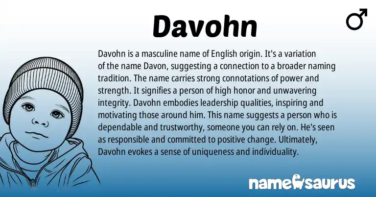 Infographic about Davohn name meaning, Davohn is a name from English origin(s).