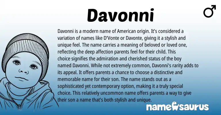Infographic about Davonni name meaning, Davonni is a name from American origin(s).