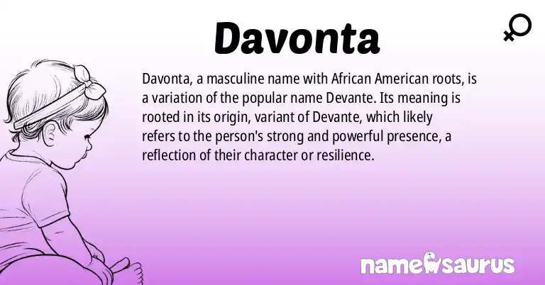 Infographic about Davonta name meaning, Davonta is a name from African American origin(s).