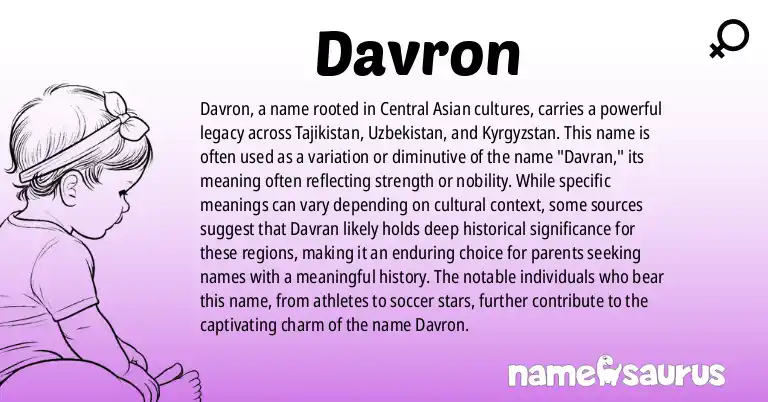 Infographic about Davron name meaning, Davron is a name from Tajik, Uzbek, Kyrgyz origin(s).