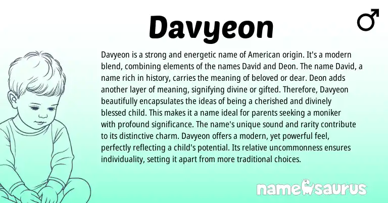 Infographic about Davyeon name meaning, Davyeon is a name from American origin(s).
