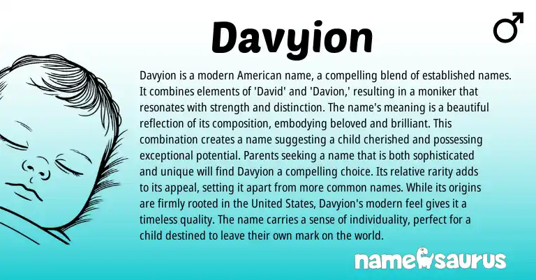 Infographic about Davyion name meaning, Davyion is a name from American origin(s).