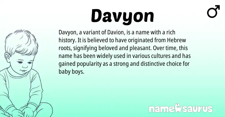 Infographic about Davyon name meaning, Davyon is a name from Hebrew origin(s).