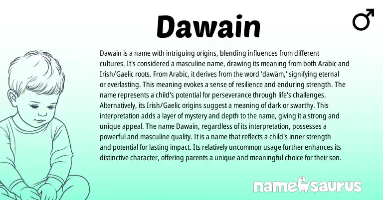Infographic about Dawain name meaning, Dawain is a name from Arabic origin(s).