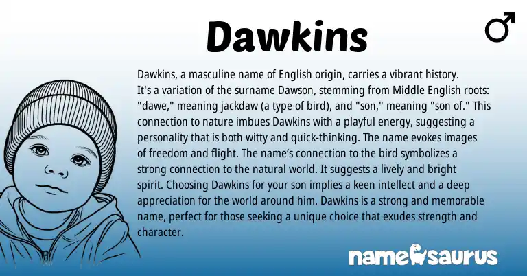 Infographic about Dawkins name meaning, Dawkins is a name from English origin(s).