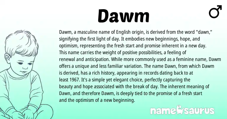 Infographic about Dawm name meaning, Dawm is a name from English origin(s).