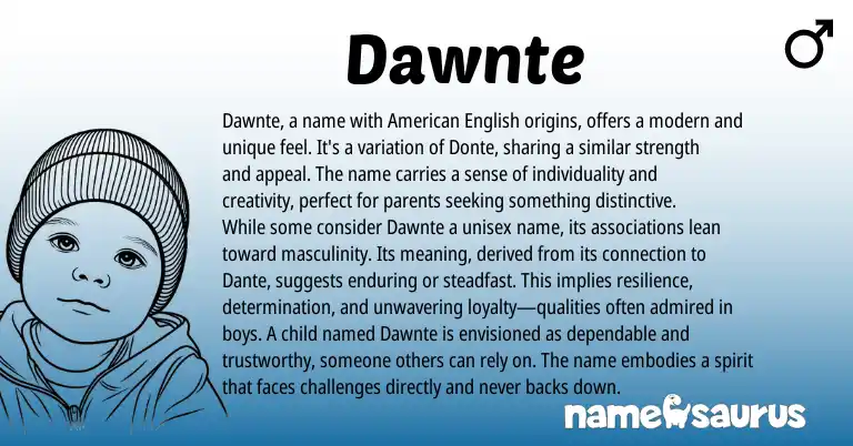 Infographic about Dawnte name meaning, Dawnte is a name from English origin(s).