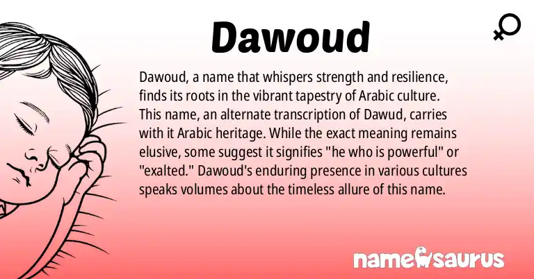 Infographic about Dawoud name meaning, Dawoud is a name from Arabic origin(s).