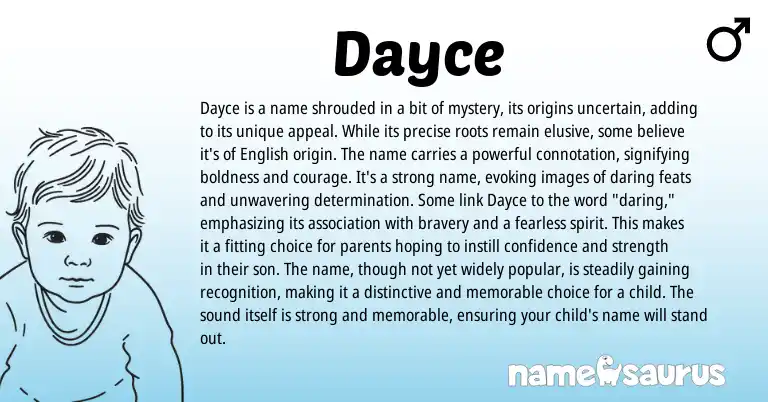 Infographic about Dayce name meaning, Dayce is a name from English, American origin(s).