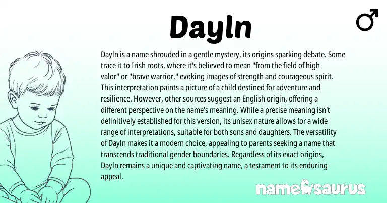 Infographic about Dayln name meaning, Dayln is a name from Irish, American origin(s).