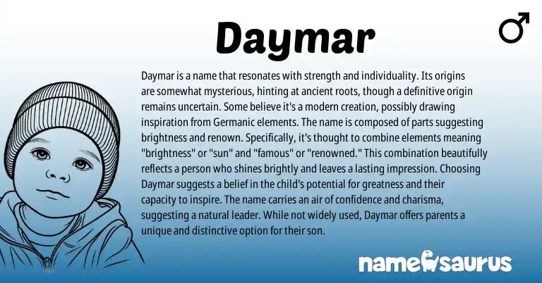 Infographic about Daymar name meaning, Daymar is a name from Germanic, Spanish origin(s).