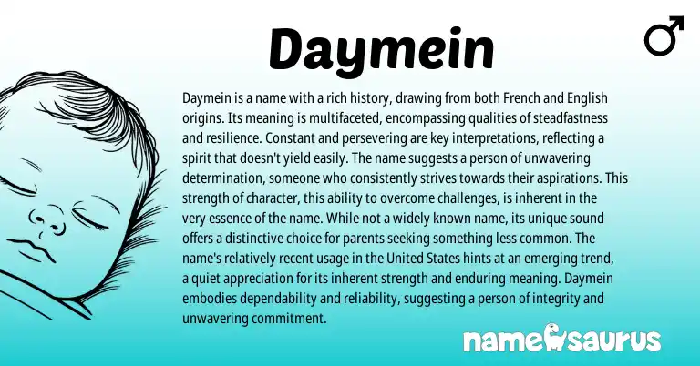 Infographic about Daymein name meaning, Daymein is a name from French origin(s).