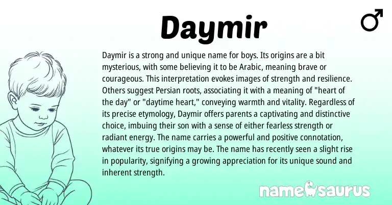Infographic about Daymir name meaning, Daymir is a name from Arabic origin(s).