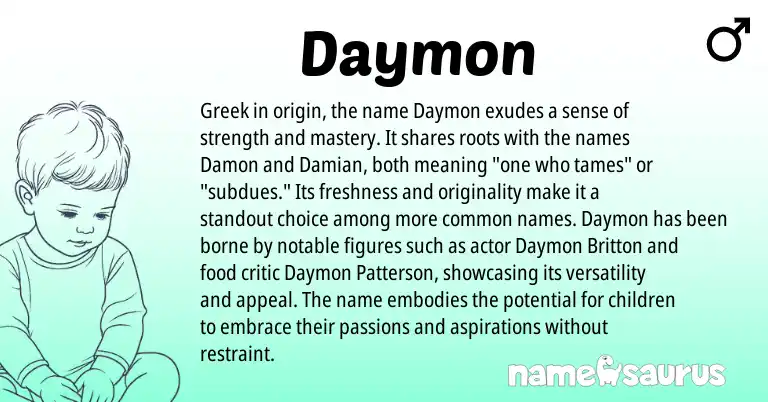 Infographic about Daymon name meaning, Daymon is a name from Greek origin(s).