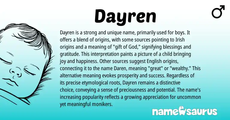 Infographic about Dayren name meaning, Dayren is a name from Irish origin(s).