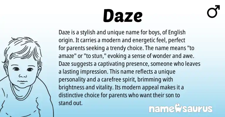 Infographic about Daze name meaning, Daze is a name from English origin(s).