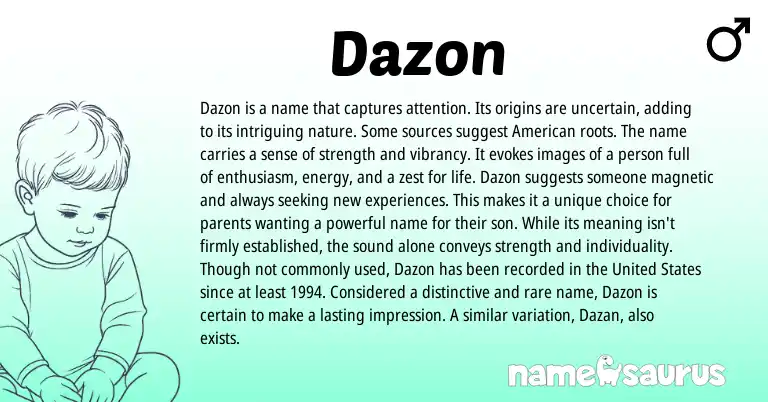 Infographic about Dazon name meaning, Dazon is a name from American origin(s).