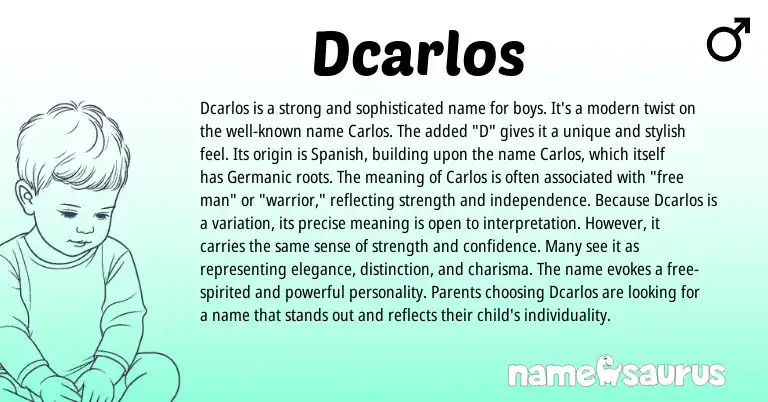Infographic about Dcarlos name meaning, Dcarlos is a name from Germanic origin(s).