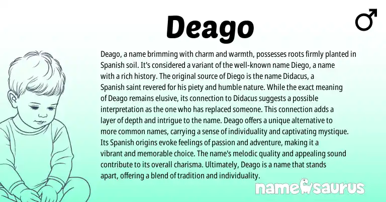 Infographic about Deago name meaning, Deago is a name from Spanish, Italian origin(s).