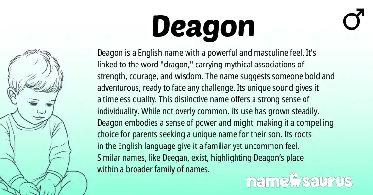 Infographic about Deagon name meaning, Deagon is a name from English, American origin(s).