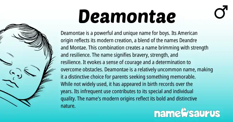 Infographic about Deamontae name meaning, Deamontae is a name from American origin(s).