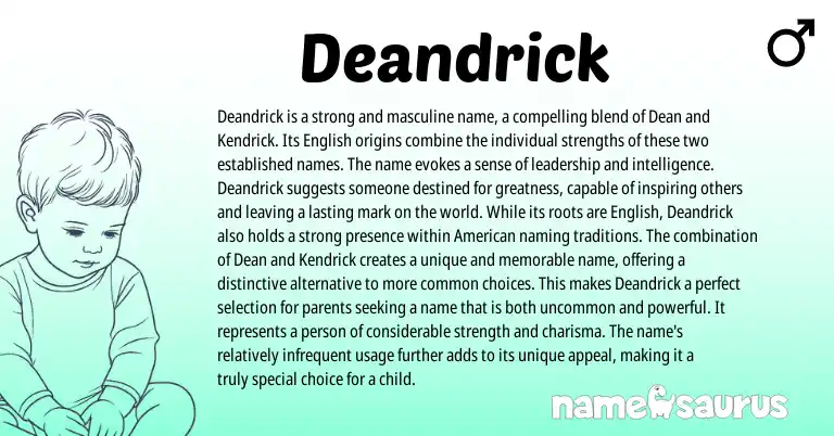 Infographic about Deandrick name meaning, Deandrick is a name from English origin(s).