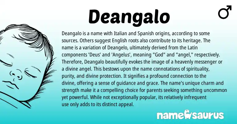 Infographic about Deangalo name meaning, Deangalo is a name from Latin, Italian, Spanish origin(s).