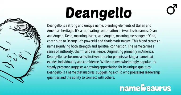Infographic about Deangello name meaning, Deangello is a name from Italian origin(s).