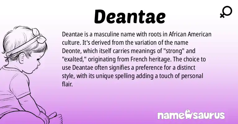 Infographic about Deantae name meaning, Deantae is a name from African American origin(s).