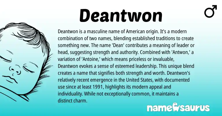 Infographic about Deantwon name meaning, Deantwon is a name from English, American origin(s).