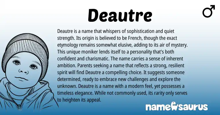 Infographic about Deautre name meaning, Deautre is a name from French origin(s).
