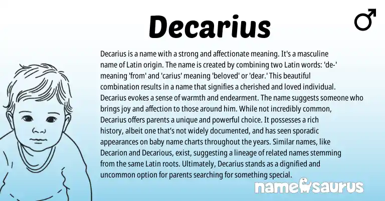 Infographic about Decarius name meaning, Decarius is a name from Latin, English origin(s).