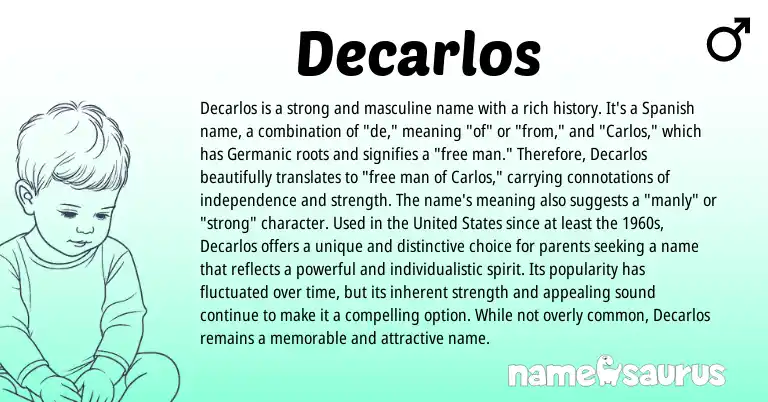 Infographic about Decarlos name meaning, Decarlos is a name from Germanic, Spanish origin(s).
