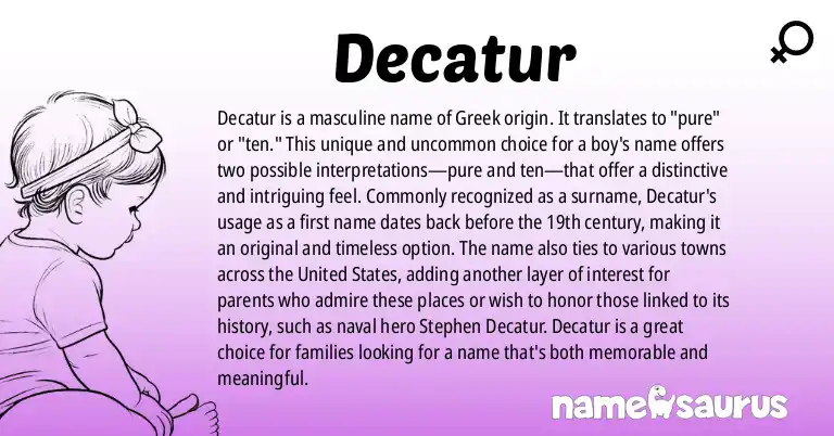 Infographic about Decatur name meaning, Decatur is a name from Greek origin(s).